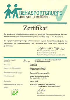 Zertifizierung Lungensportgruppe